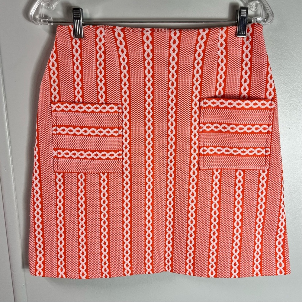 Vintage Handmade Orange and White Mini Skirt with Pockets Waist 13.5”